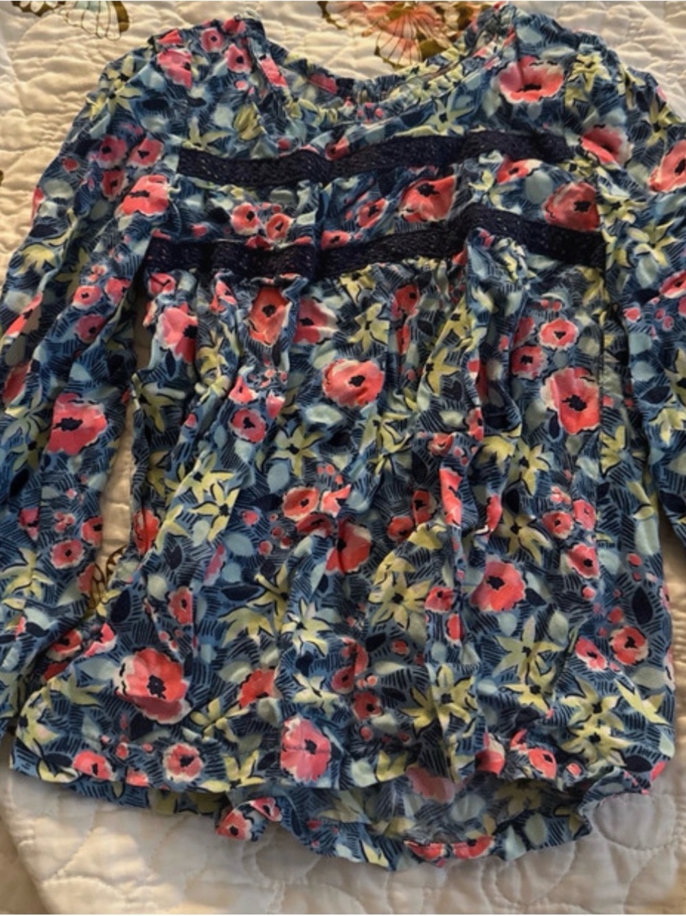 Cat & Jack Navy Floral Long-Sleeve Top with Pink and Yellow Blooms